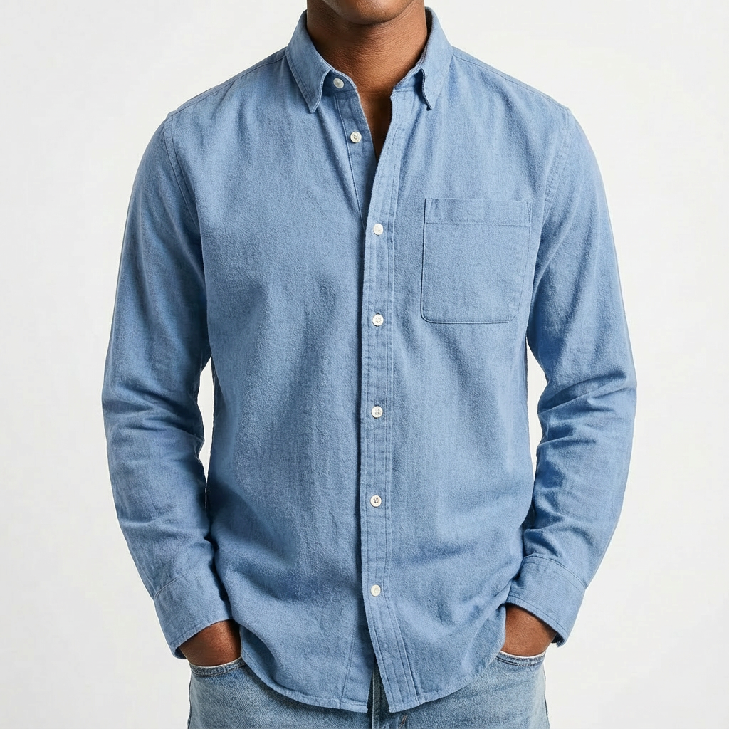 Camicia da Uomo in Cotone e Poliestere con Colletto Button-Down e Maniche Lunghe