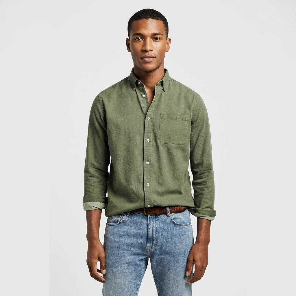 Camicia da Uomo in Cotone e Poliestere con Colletto Button-Down e Maniche Lunghe