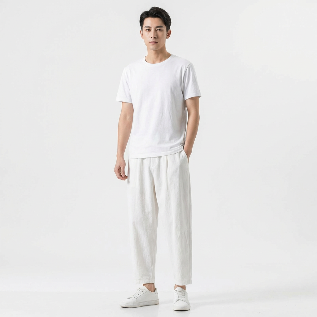 Pantaloni Harem in Cotone da Uomo con Vita Elastica e Coulisse Regolabile