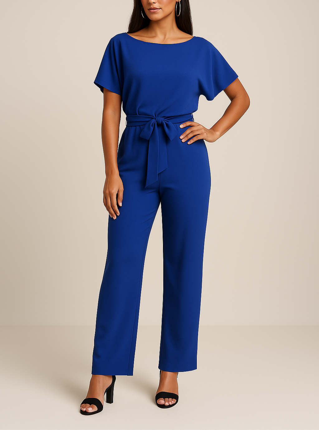 Salopetă cu Pantalon Larg pentru Femei cu Centură și Mâneci Scurte Stil Kimono