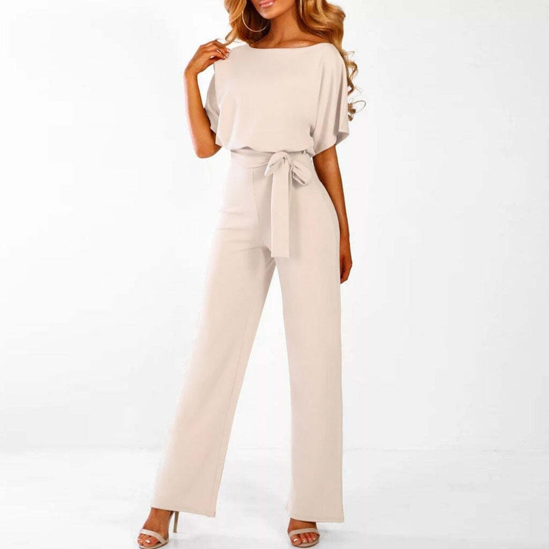 Women's short-sleeve jumpsuit — wide-leg with belt — casual