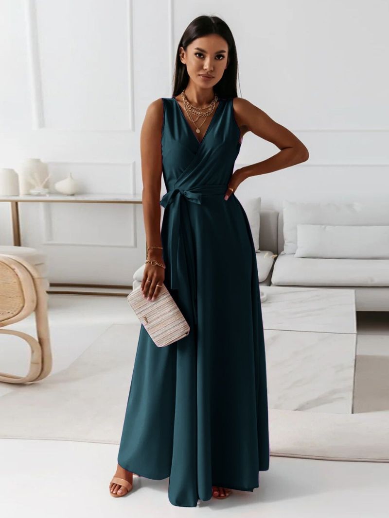 Abito da Invitata a Matrimonio con Scollo a V e Gonna Maxi Fluida per Donna