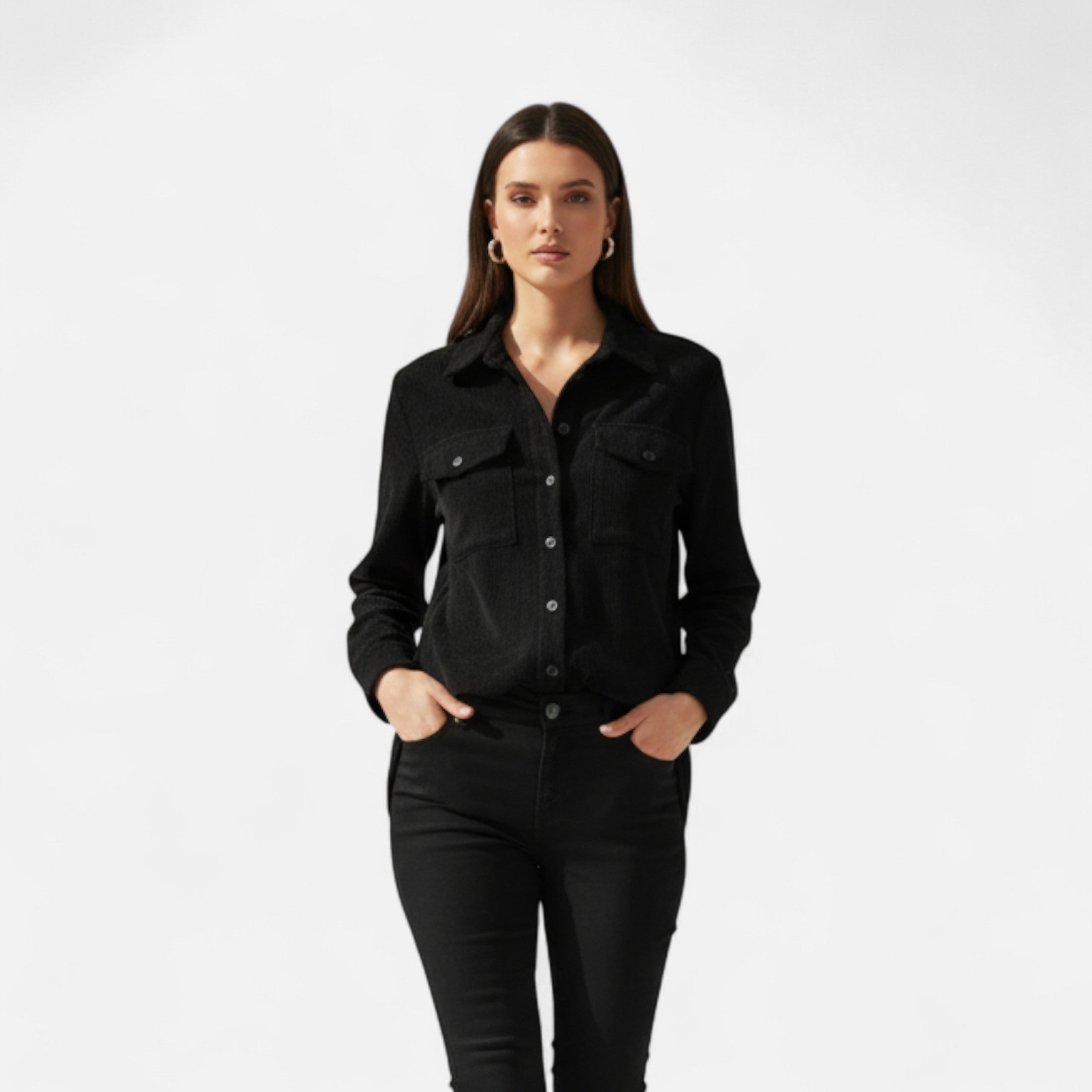 Eliaro Moda | Camisa de Pana Mujer con Bolsillos de Solapa