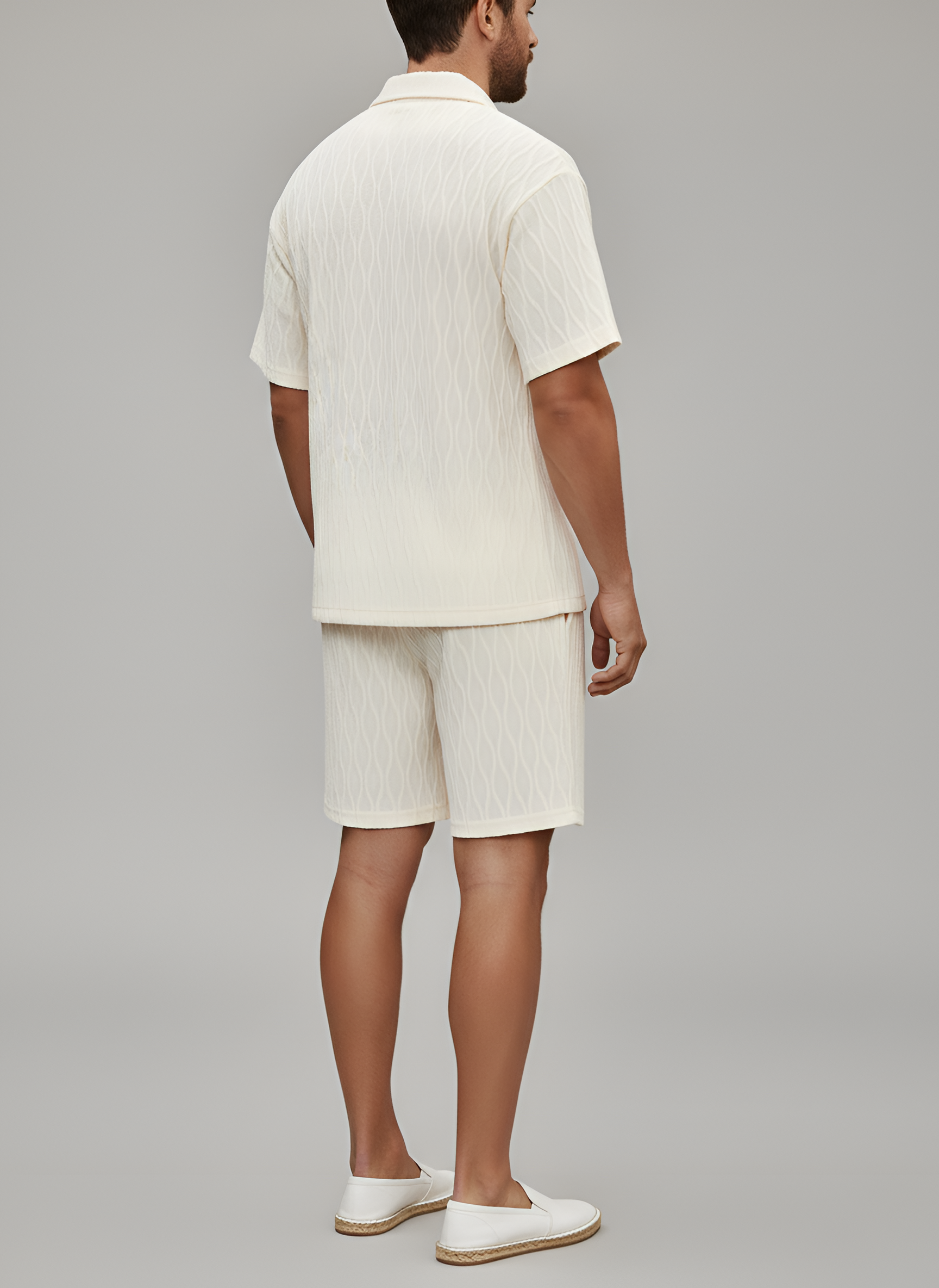 Completo con Camicia a Maniche Corte e Pantaloncini Jacquard da Uomo