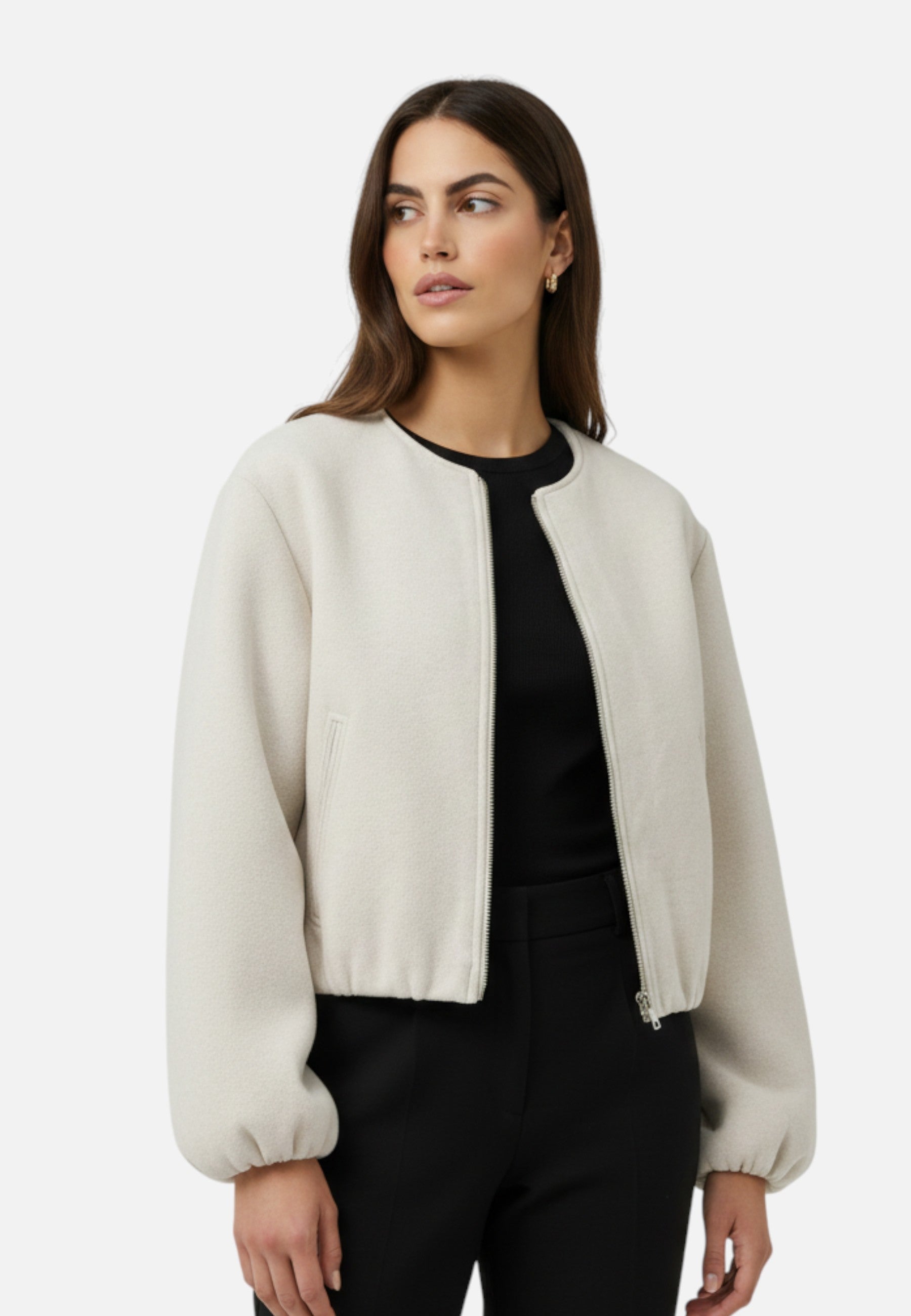 Giacca bomber in pile con cerniera frontale e collo rotondo da donna