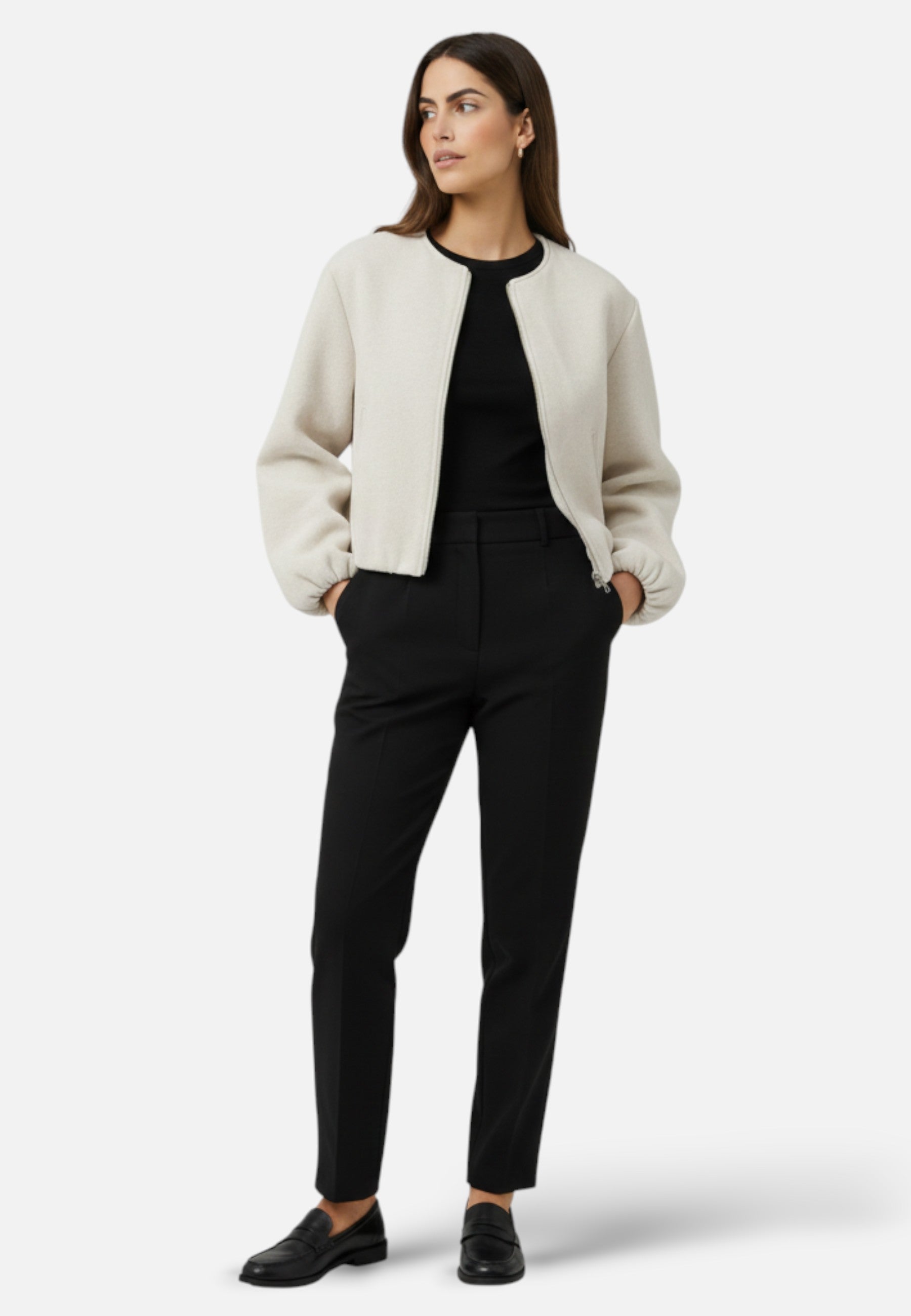 Veste bomber en polaire avec fermeture éclair frontale et col rond pour femme