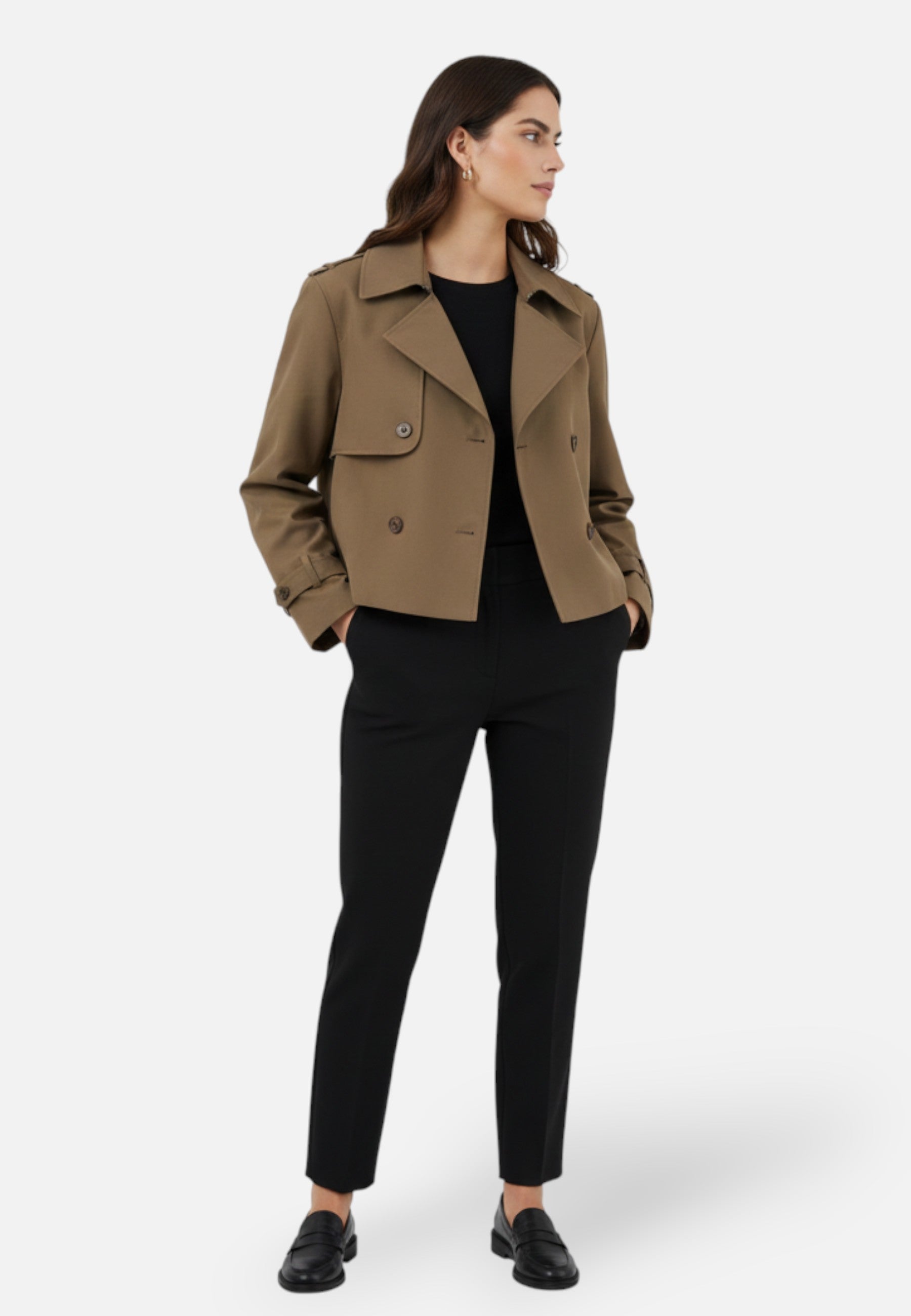 Krátká bunda z polyesteru s dvojitým zapínáním a klopovým límcem pro ženy