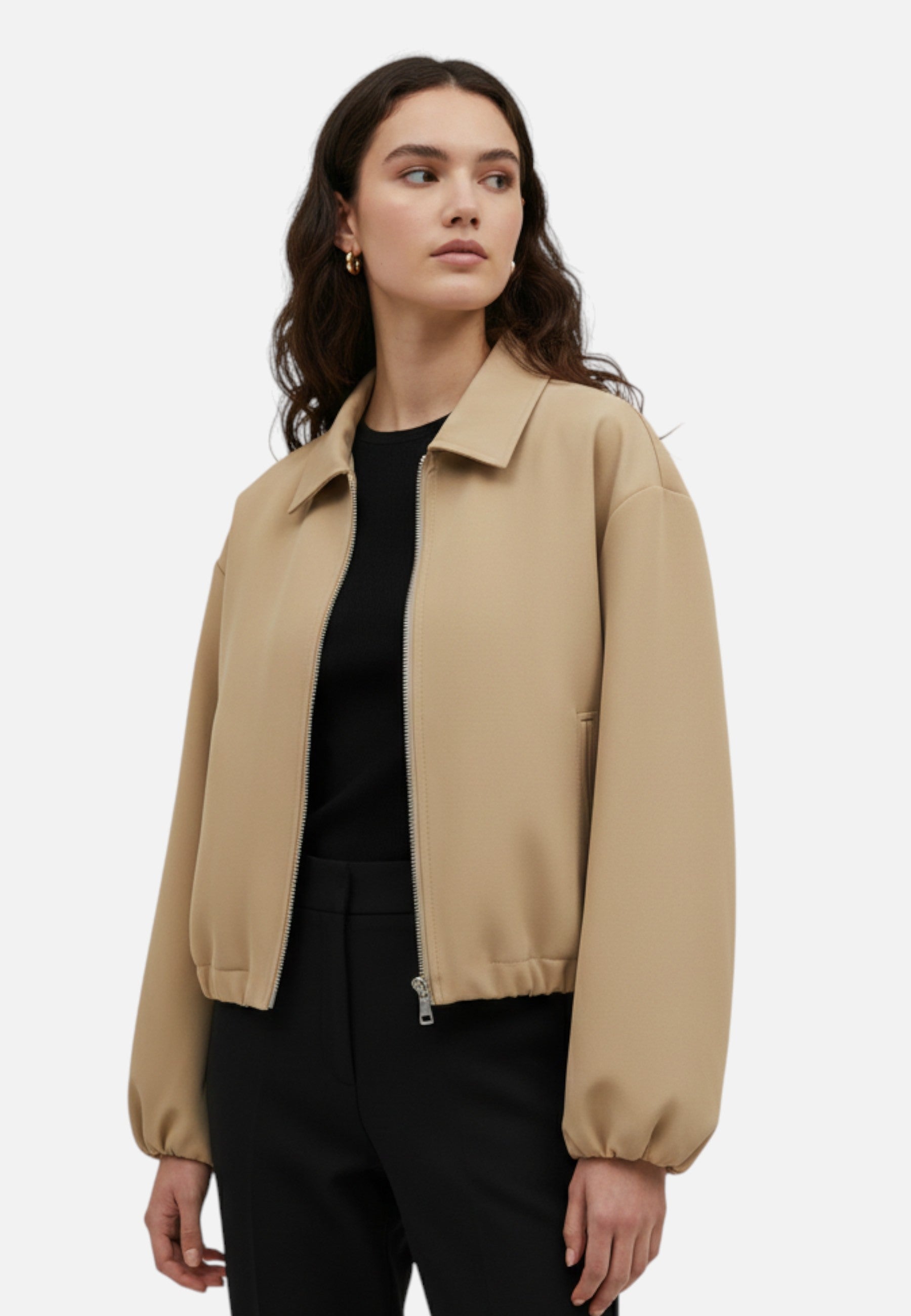 Giacca bomber corta da donna con zip e collo a revers