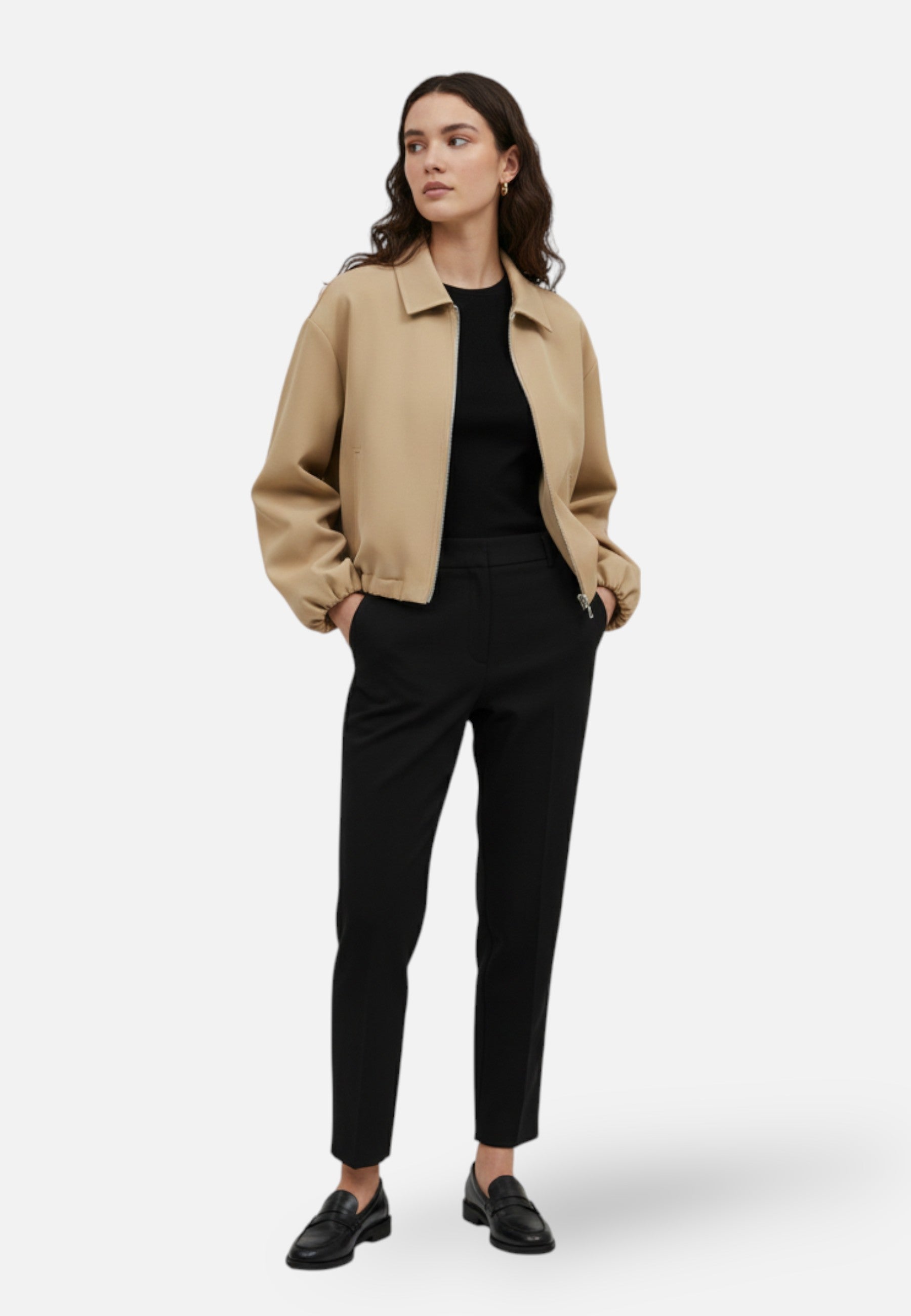 Giacca bomber corta da donna con zip e collo a revers