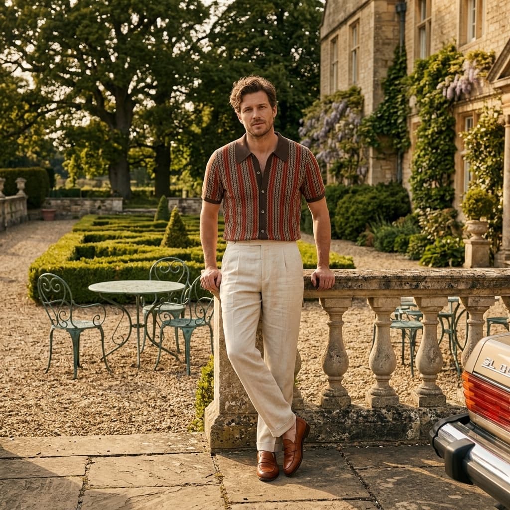 Polo en maille homme — rayures verticales — style décontracté vacances