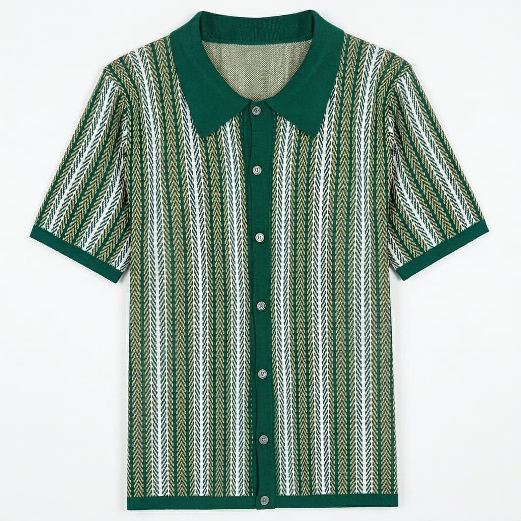 Polo en maille homme — rayures verticales — style décontracté vacances