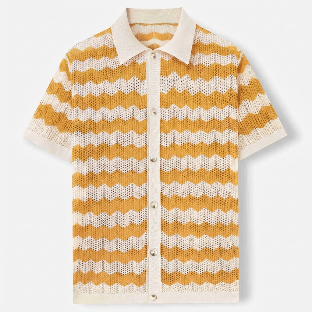 Pánské letní žakárové pletené polo s knoflíky
