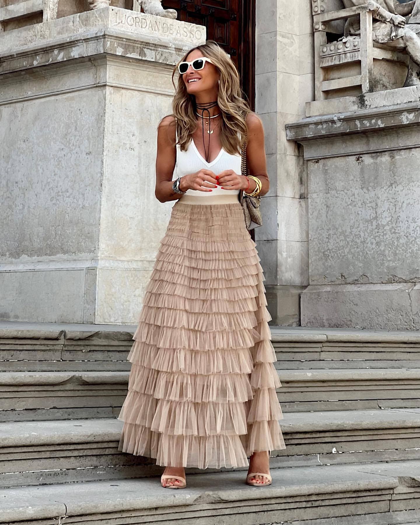 Jupe maxi pour femme avec couches de tulle et taille haute — mariage