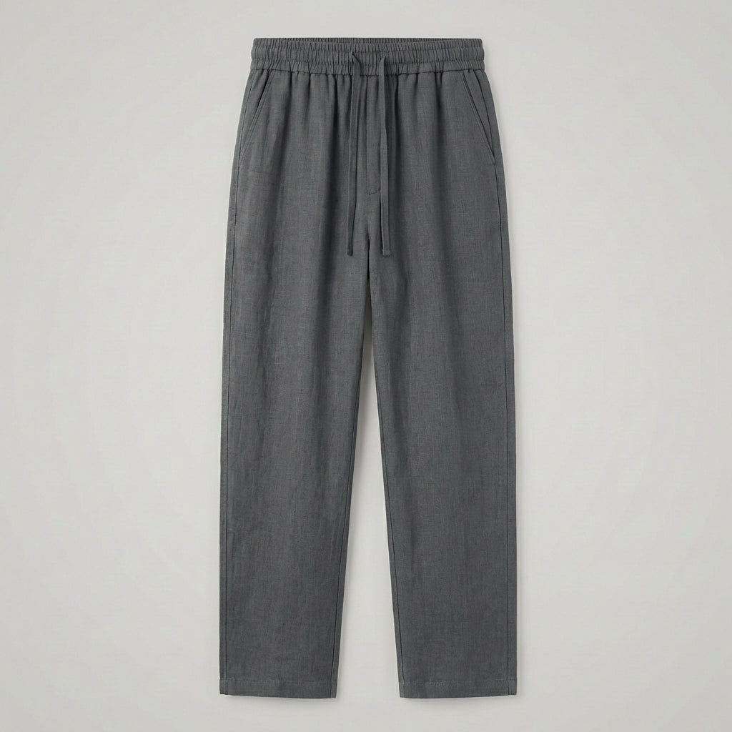 Pantaloni largi din bumbac și in pentru femei, cu talie elastică