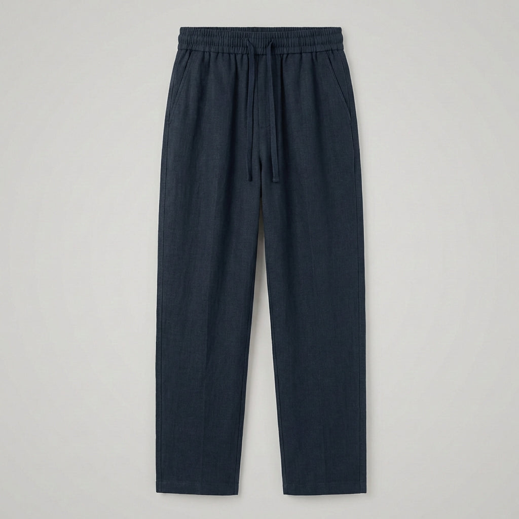 Pantaloni largi din bumbac și in pentru femei, cu talie elastică