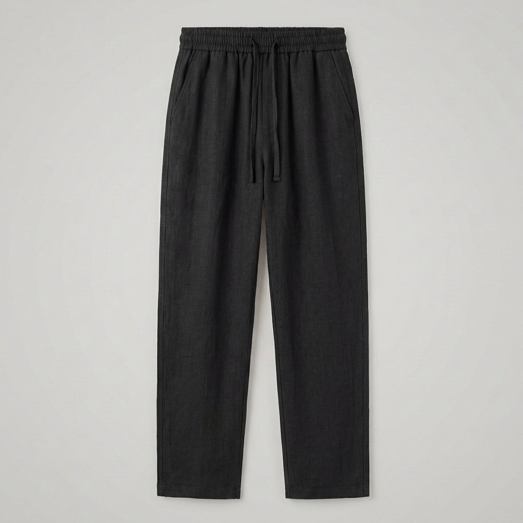 Pantaloni largi din bumbac și in pentru femei, cu talie elastică