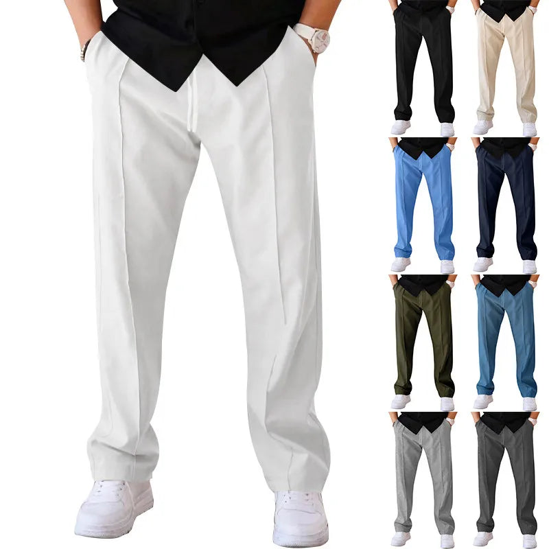 Pantaloni uomo con vestibilità flessibile, vita elastica e coulisse.