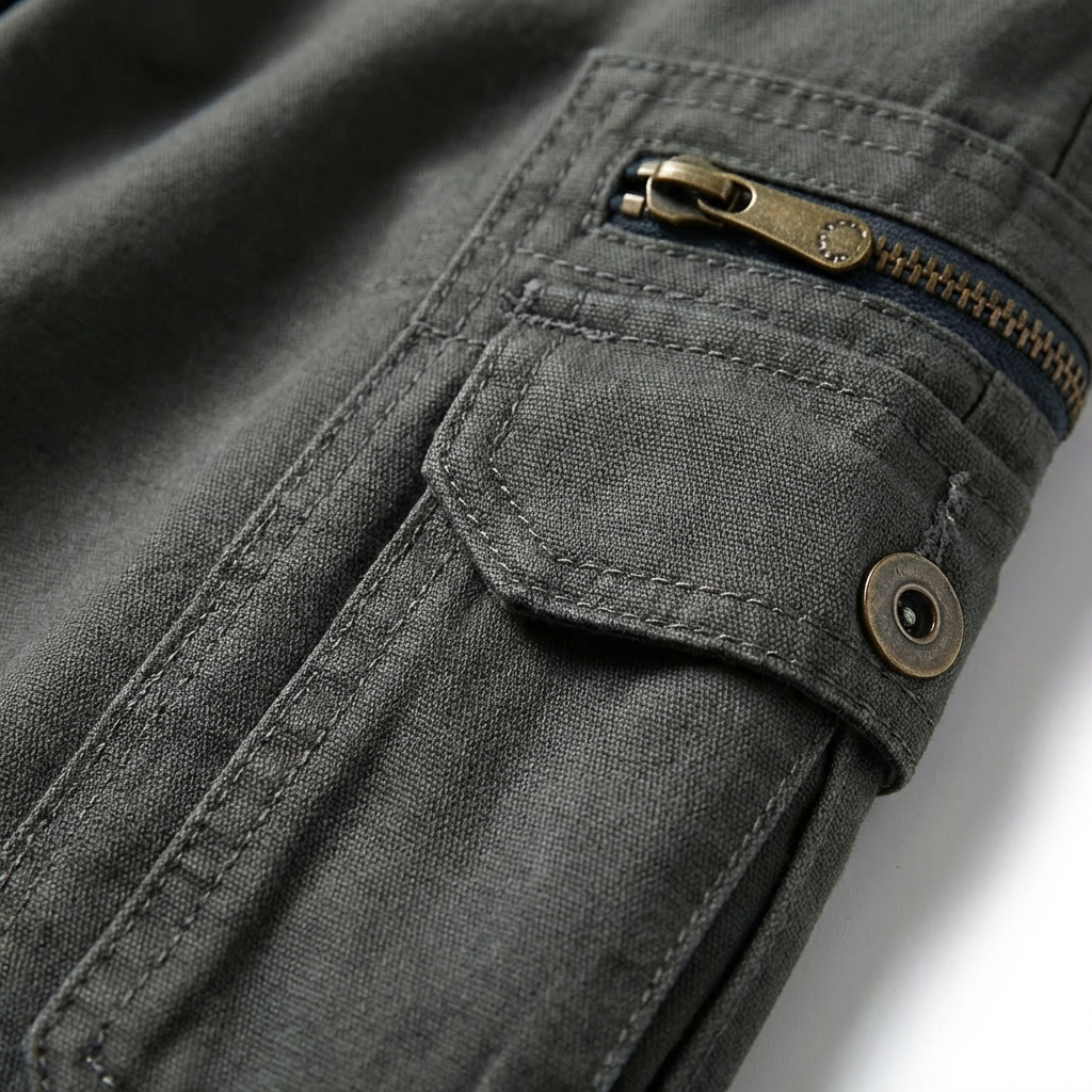 Bermuda Cargo in Cotone da Uomo con Tasche Multiple e Anello Metallico