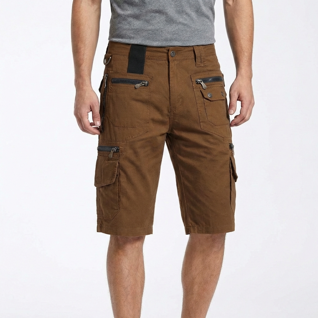 Bermuda Cargo in Cotone da Uomo con Tasche Multiple e Anello Metallico