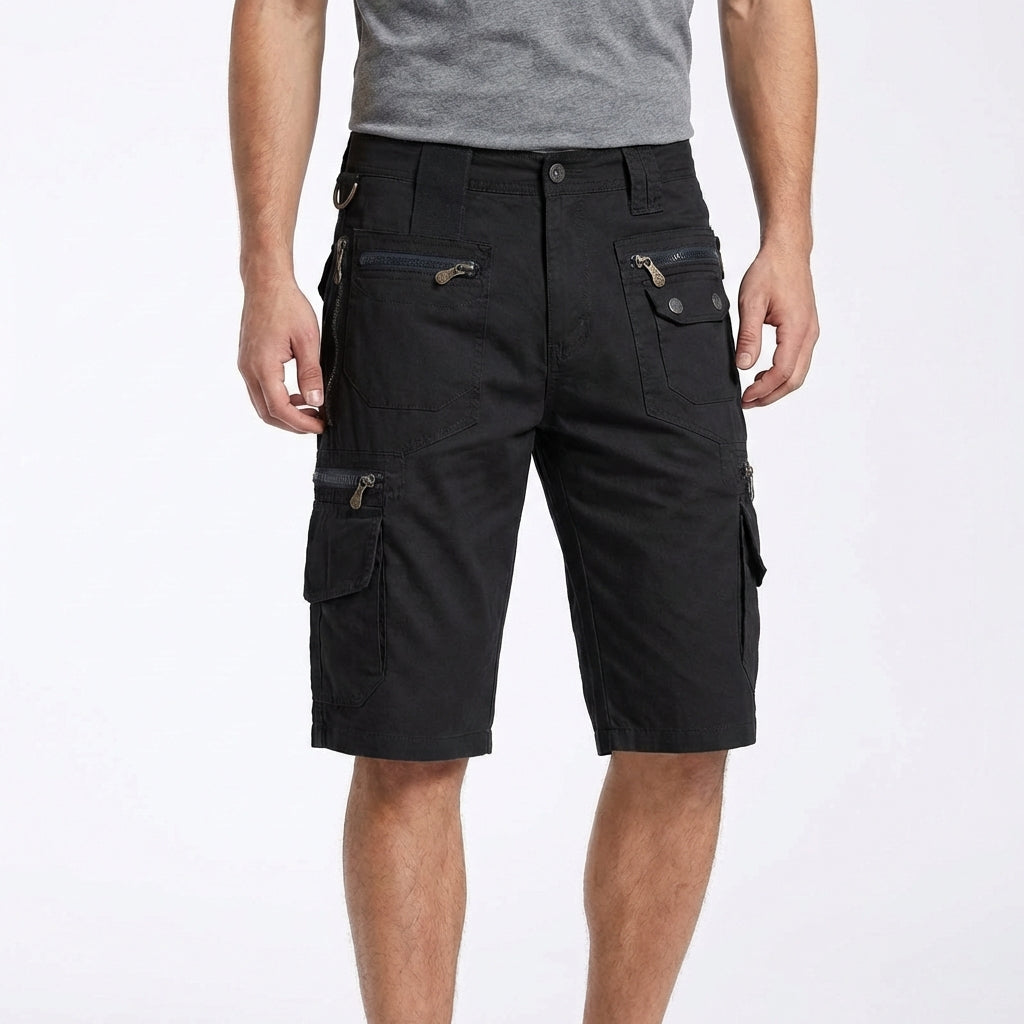 Bermuda Cargo in Cotone da Uomo con Tasche Multiple e Anello Metallico