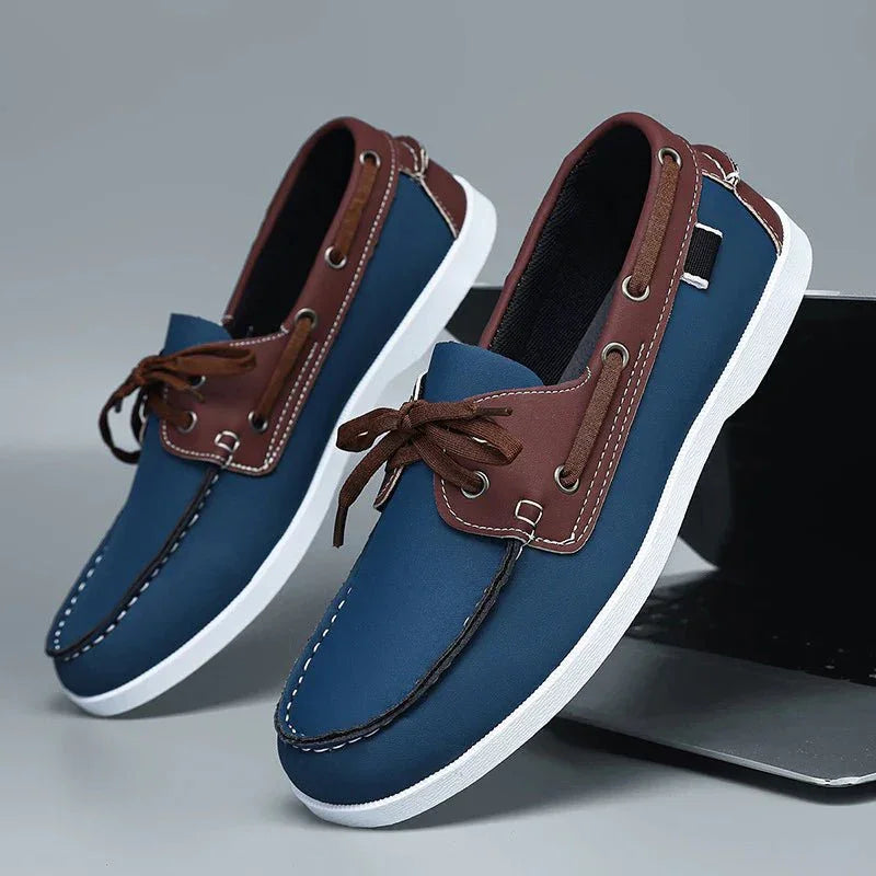Mocassini Slip-On da Uomo in Tela con Suola in Gomma e Punta Tonda