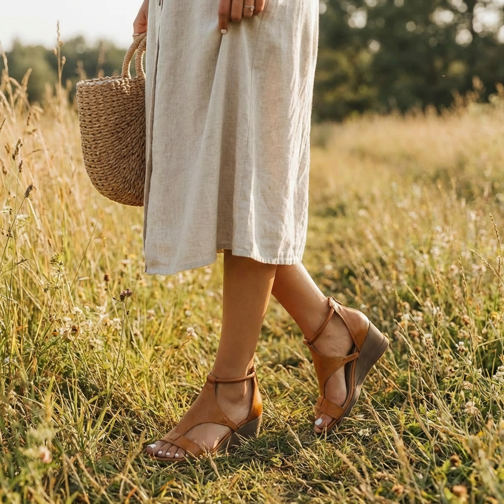 Sandali con Zeppa da Donna con Cinturino alla Caviglia e Chiusura con Zip Posteriore
