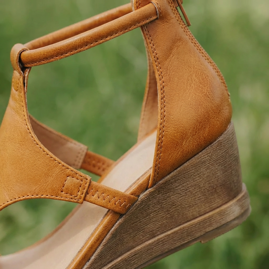 Sandali con Zeppa da Donna con Cinturino alla Caviglia e Chiusura con Zip Posteriore