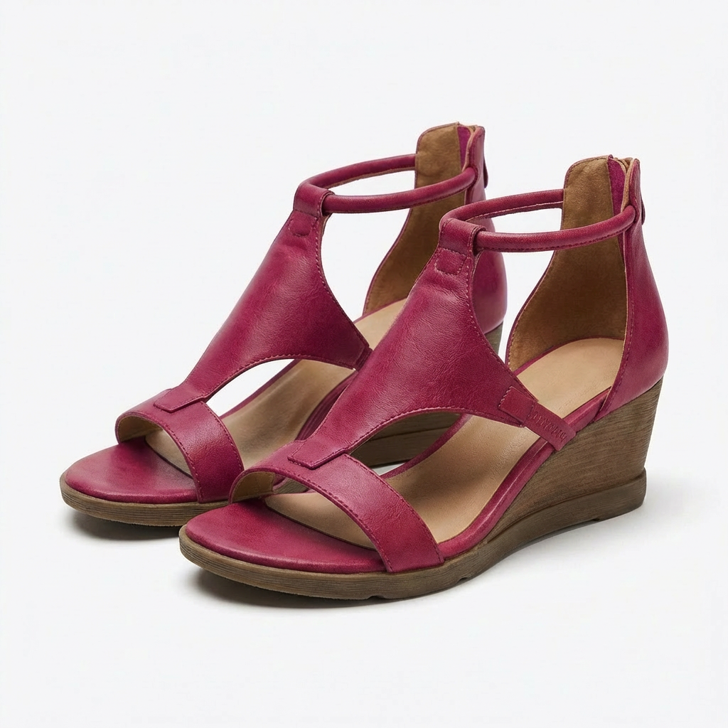 Sandali con Zeppa da Donna con Cinturino alla Caviglia e Chiusura con Zip Posteriore