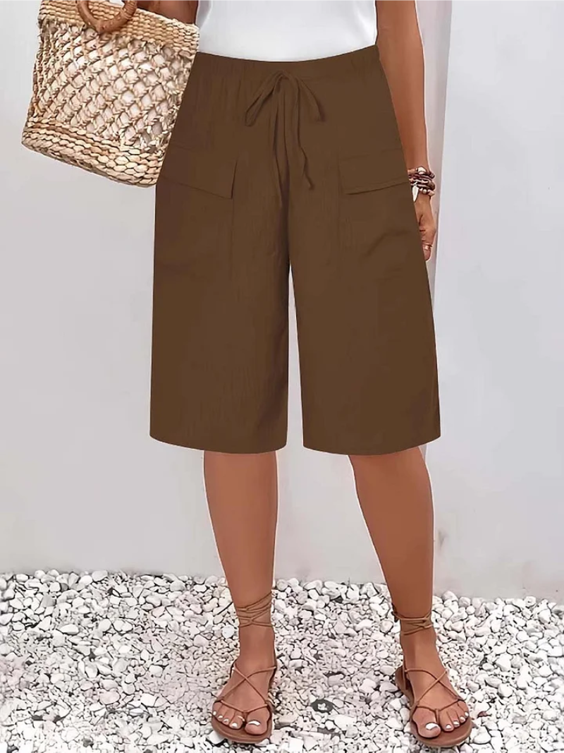 Pantaloncini donna con vita elastica, coulisse e tasche cargo