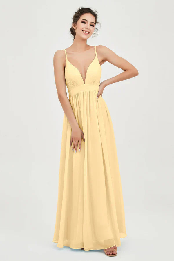 Robe de cérémonie pour femme en mousseline avec taille empire et décolleté en V