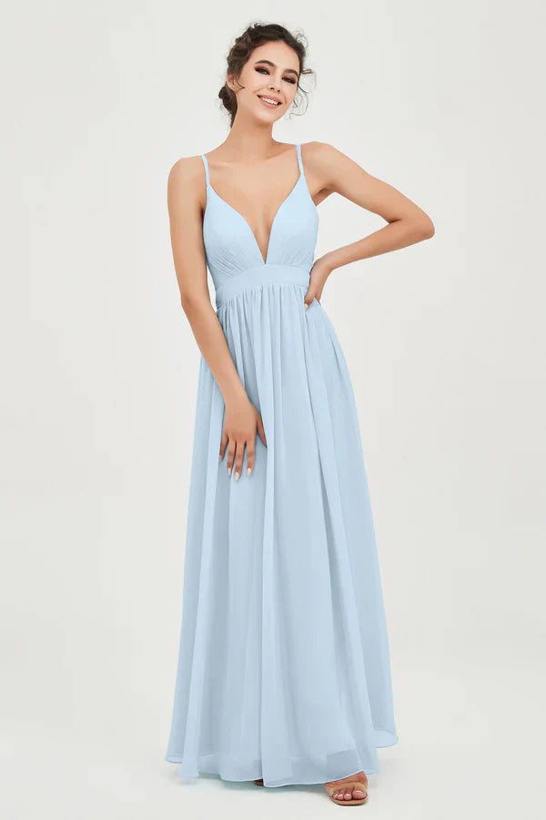 Robe de cérémonie pour femme en mousseline avec taille empire et décolleté en V