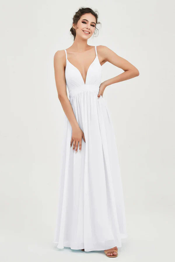 Robe de cérémonie pour femme en mousseline avec taille empire et décolleté en V