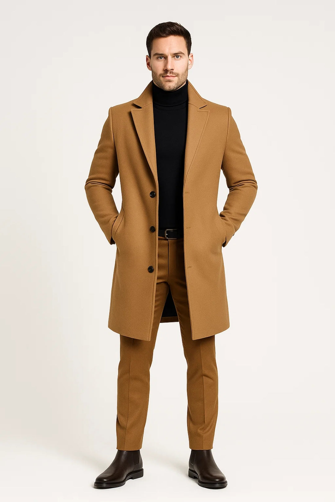 Trench lungo da uomo con collo a rever e chiusura con un solo bottone casual