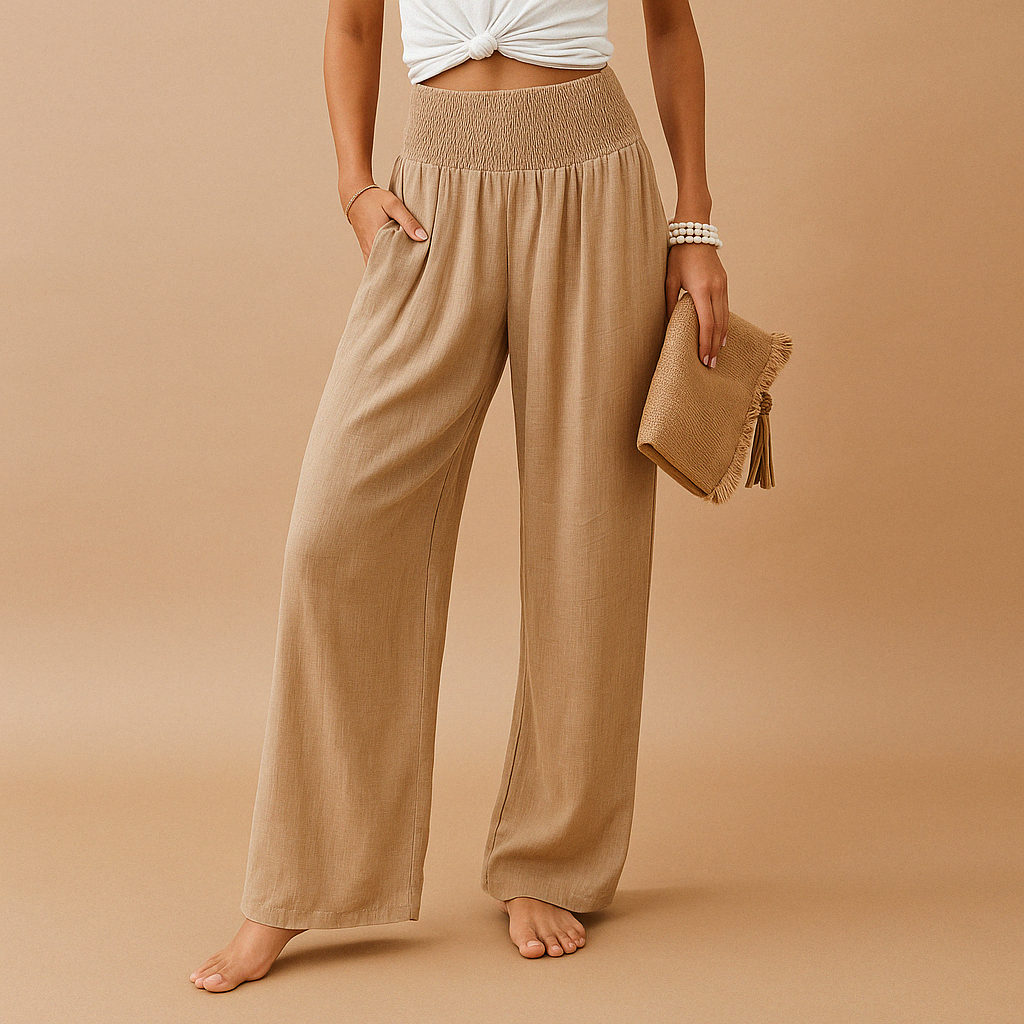 Pantaloni di lino donna — vita alta elastica misto cotone | uso quotidiano