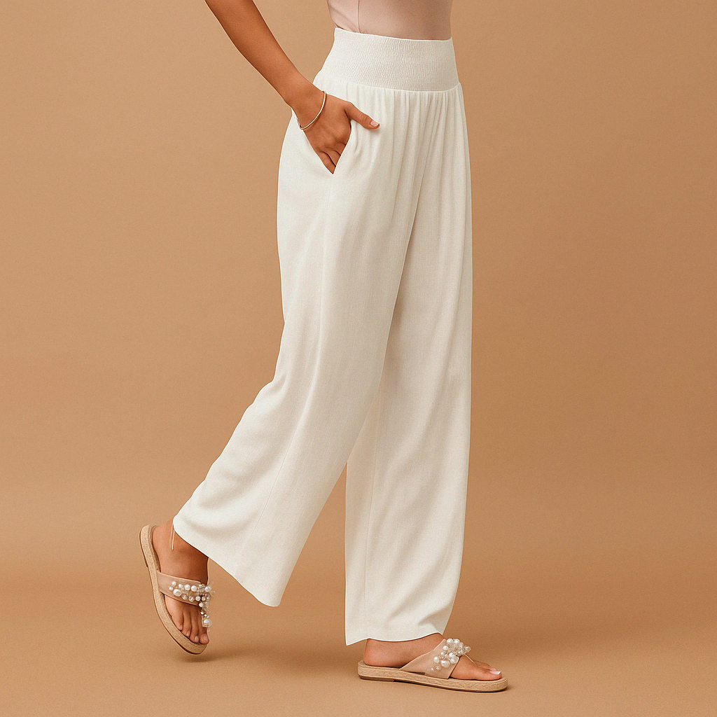 Pantaloni di lino donna — vita alta elastica misto cotone | uso quotidiano