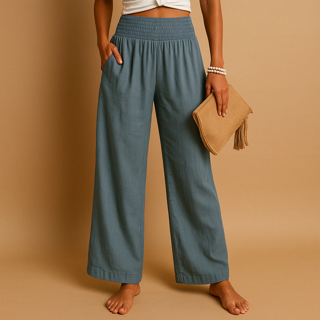 Pantaloni di lino donna — vita alta elastica misto cotone | uso quotidiano
