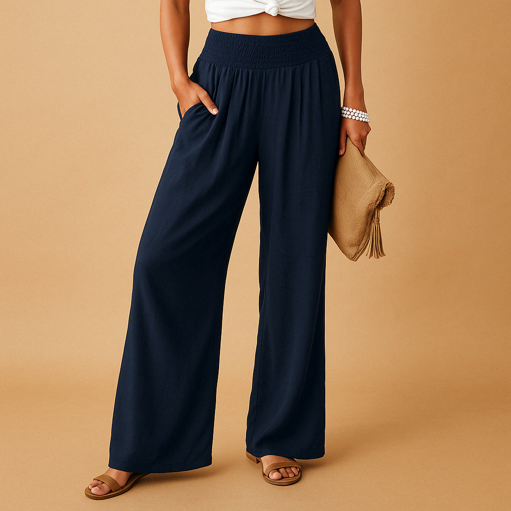 Pantaloni di lino donna — vita alta elastica misto cotone | uso quotidiano
