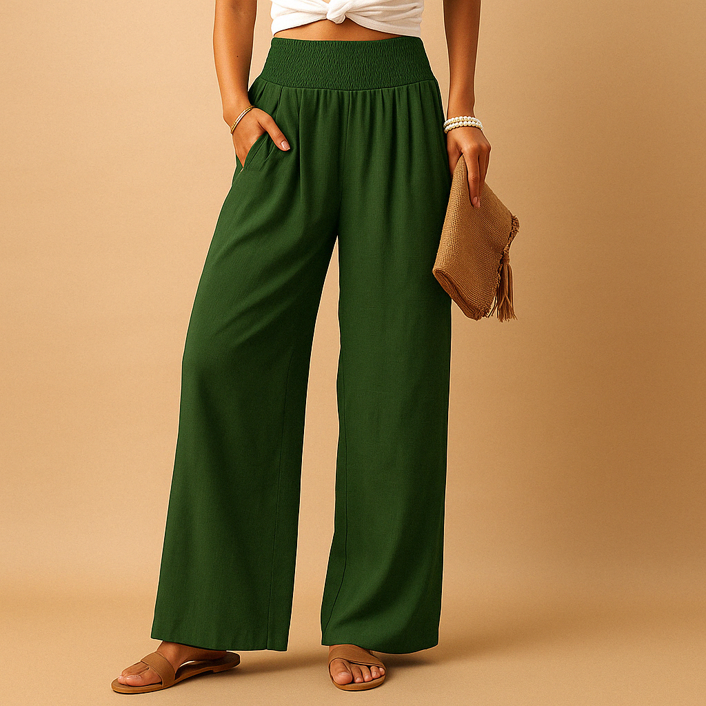 Pantaloni di lino donna — vita alta elastica misto cotone | uso quotidiano