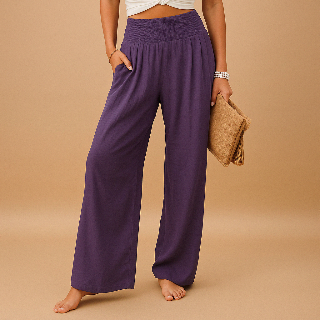Pantaloni di lino donna — vita alta elastica misto cotone | uso quotidiano