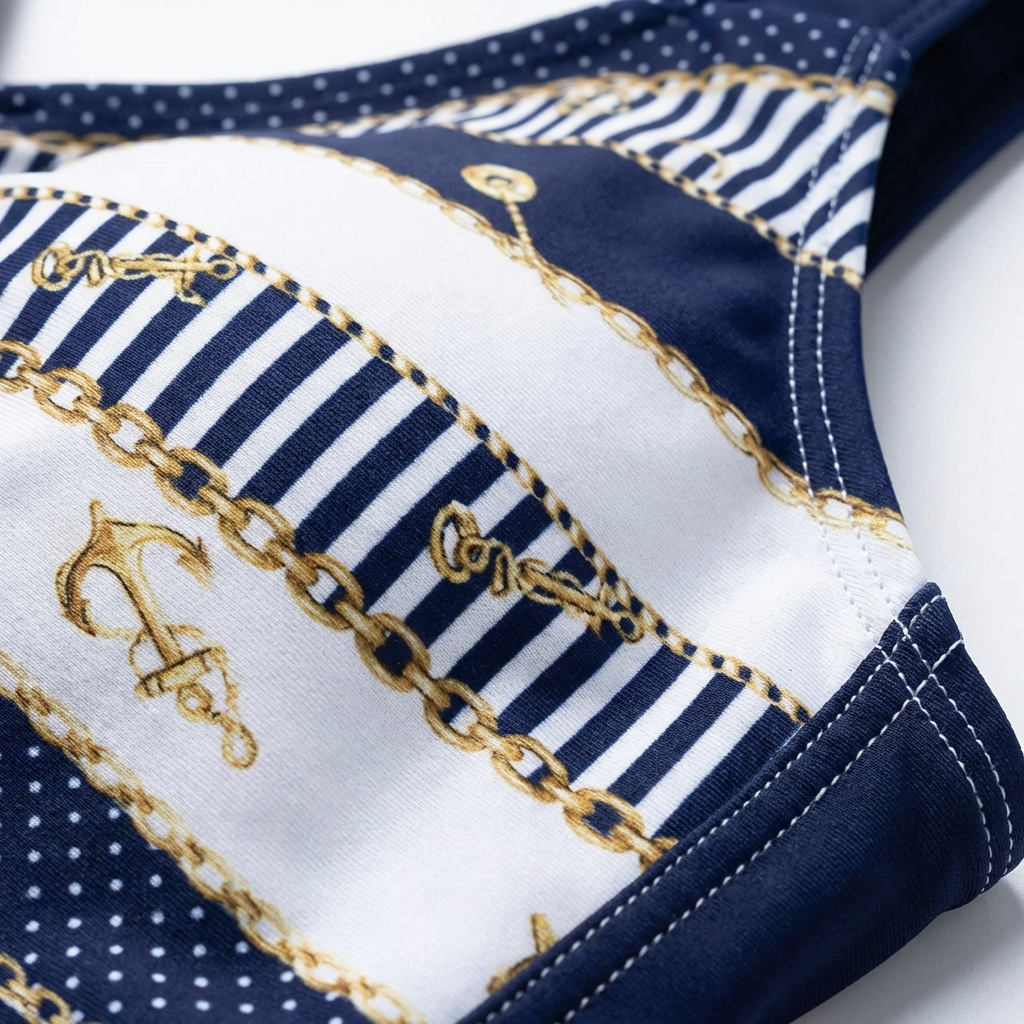 Costume Tankini a Due Pezzi con Stampa Nautica e Gonna Integrata da Donna