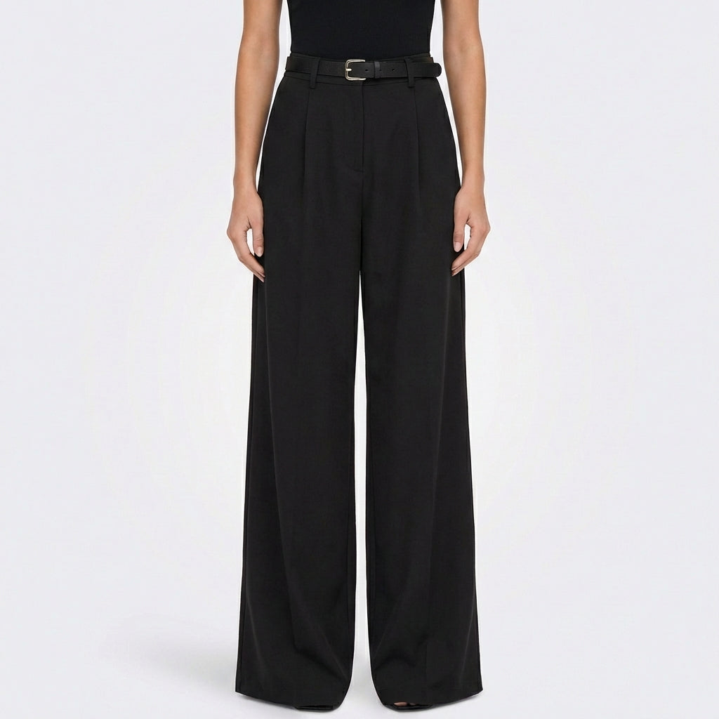 Pantaloni Eleganti da Donna a Vita Alta con Gamba Larga e Pinces Frontali