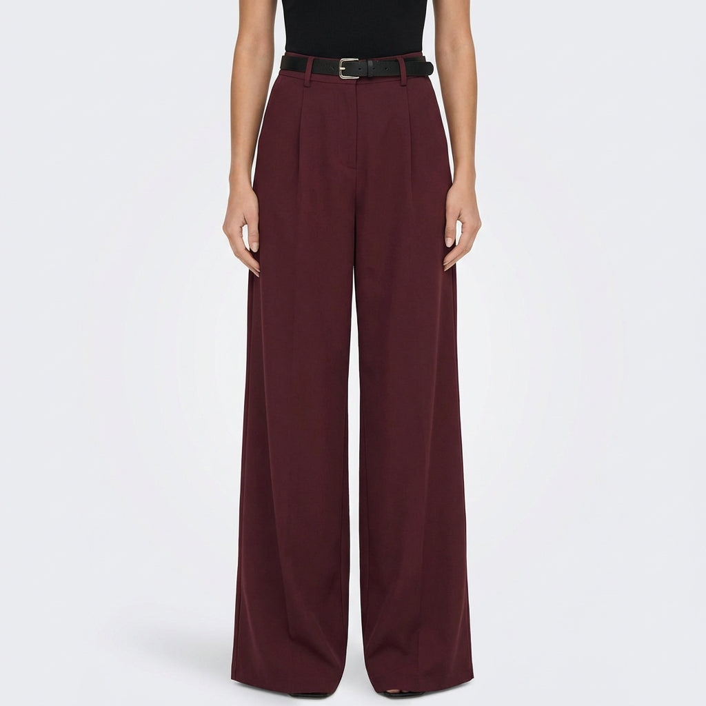 Pantaloni Eleganti da Donna a Vita Alta con Gamba Larga e Pinces Frontali