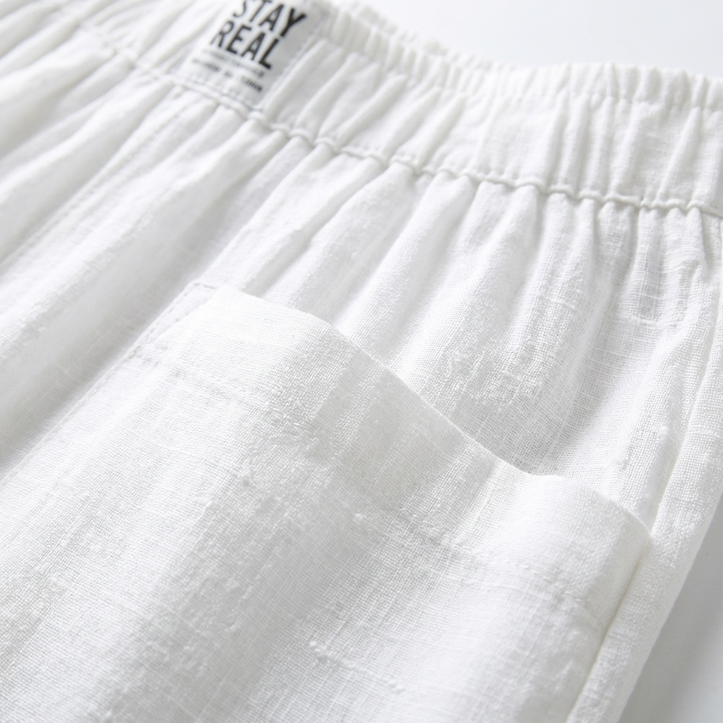 Pantaloni in Cotone e Lino da Donna con Vita Elastica e Tasche a Toppa