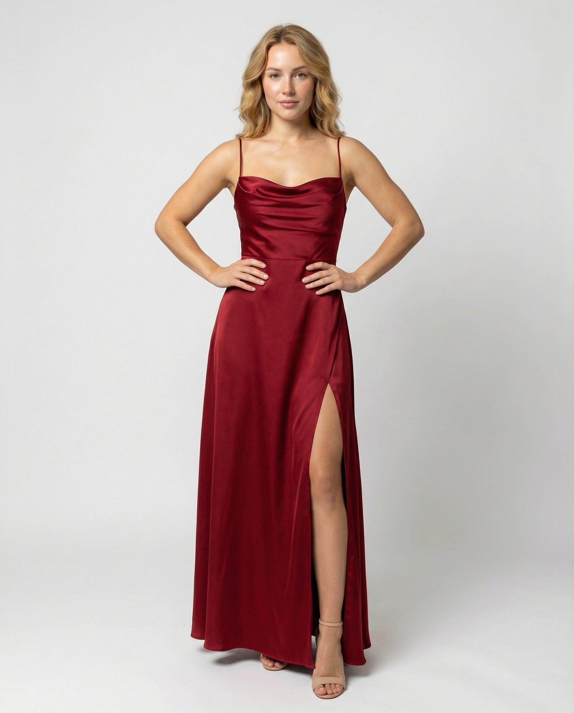 Robe longue pour femme - coupe ajustée avec fente latérale - soirée