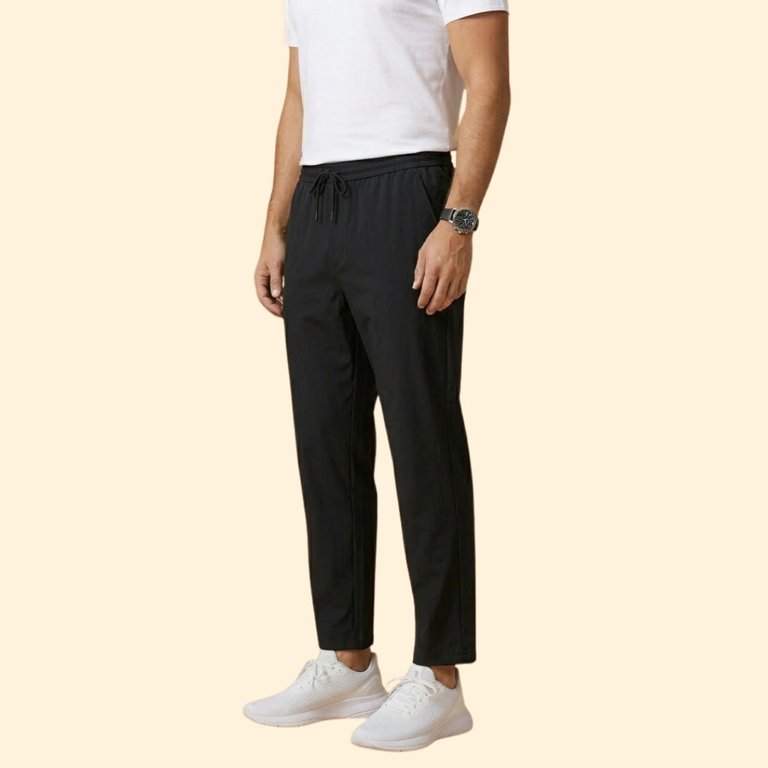 Men's Dress Pants with Elastic Waist and Ankle-Length Cut