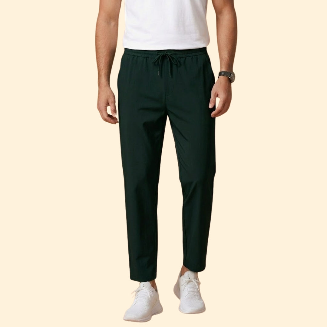 Men's Dress Pants with Elastic Waist and Ankle-Length Cut
