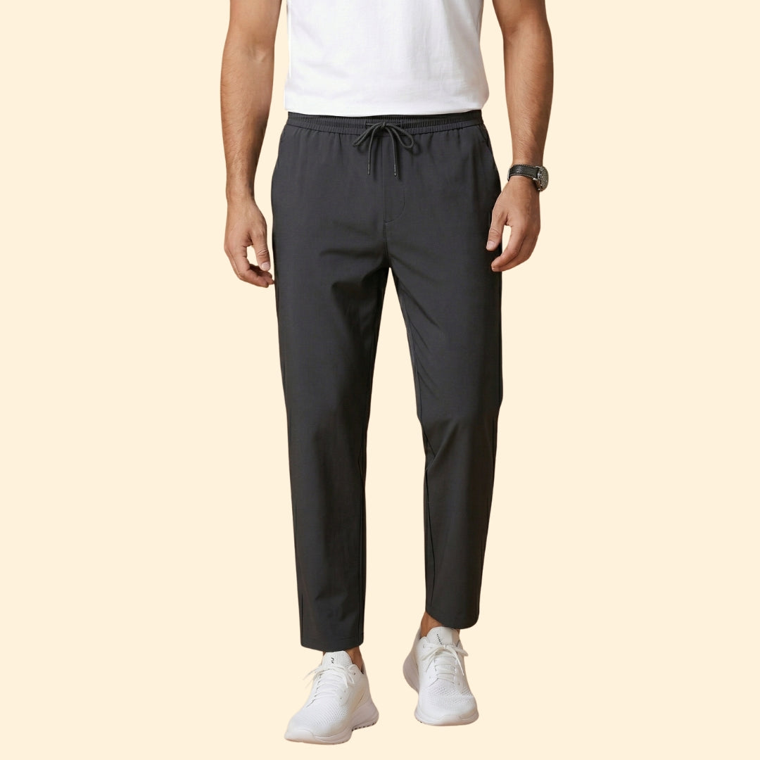 Men's Dress Pants with Elastic Waist and Ankle-Length Cut