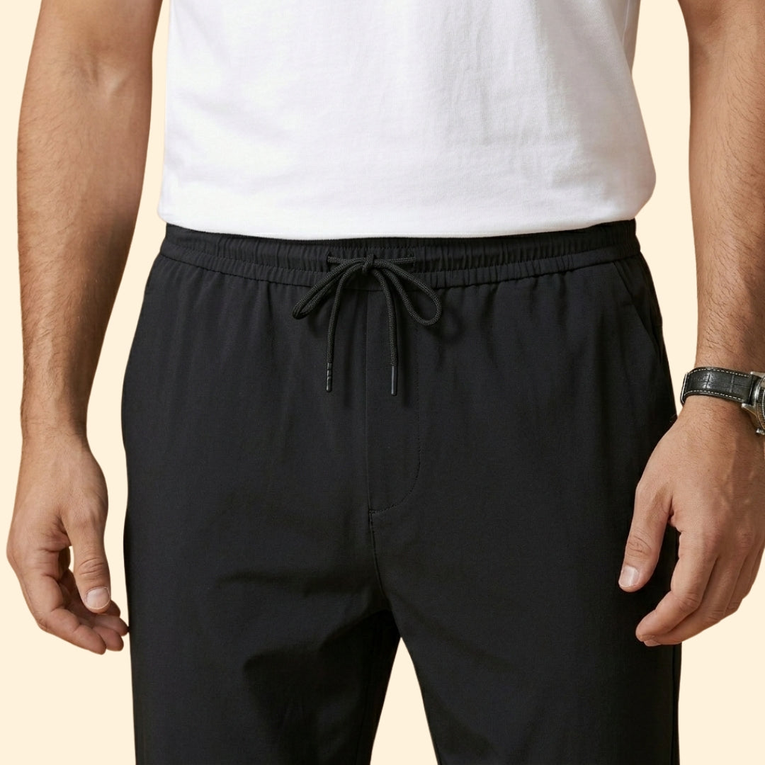 Men's Dress Pants with Elastic Waist and Ankle-Length Cut