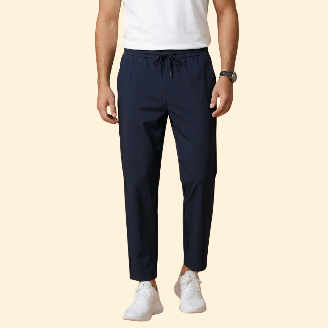 Men's Dress Pants with Elastic Waist and Ankle-Length Cut