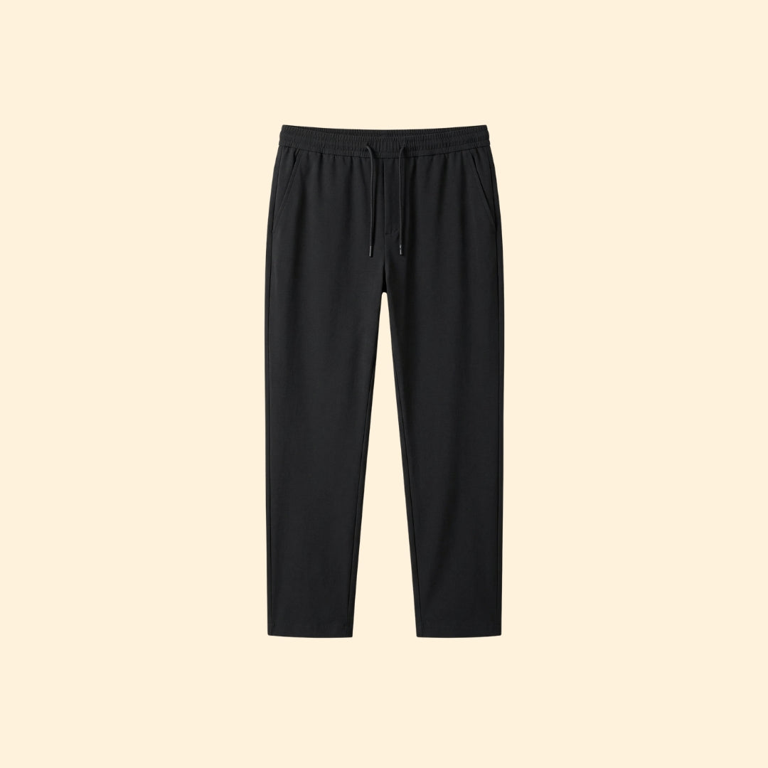 Men's Dress Pants with Elastic Waist and Ankle-Length Cut